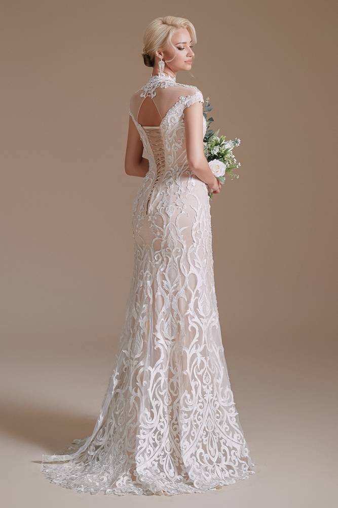 Deluxe High Neck Mermaid Lace Wedding Dresses with Appliques