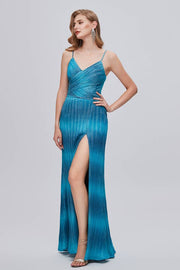 Pool Sleeveless V-Neck Mermaid Split Front Formal Dresses