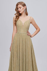 Celadon V-Neck Spaghetti Straps A Line Long Prom Dresses