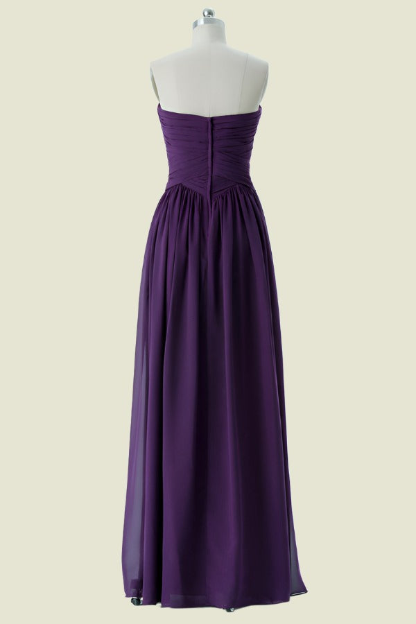 Grape Strapless Sweetheart A-Line Chiffon Bridesmaid Dresses