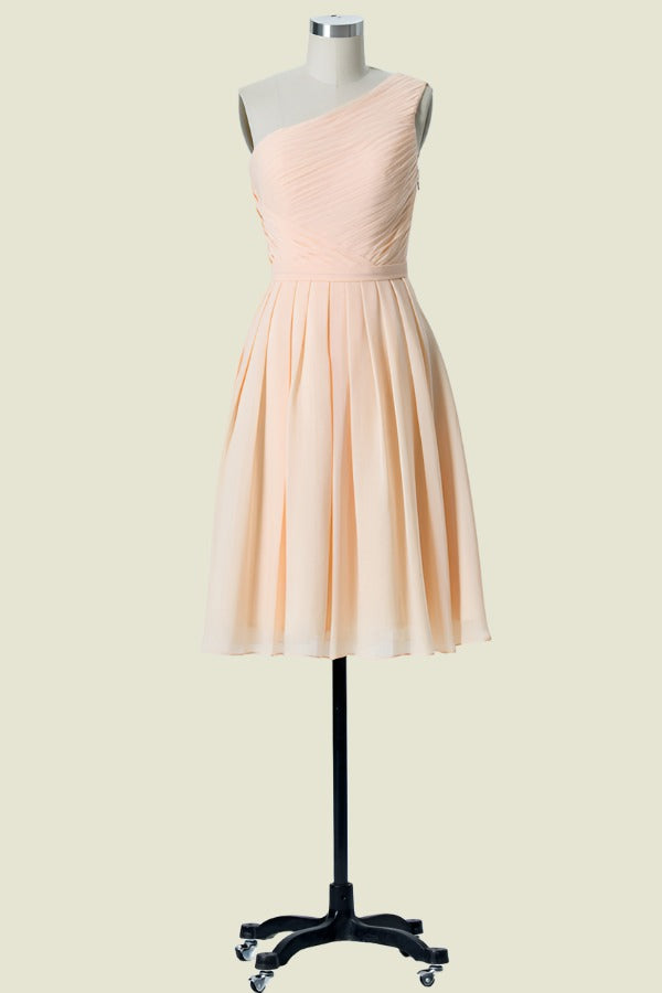 Pearl Pink One-Shoulder A-Line Chiffon Short Bridesmaid Dresses