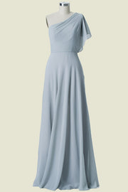 Light Grey One-Shoulder A-Line Chiffon Bridesmaid Dresses