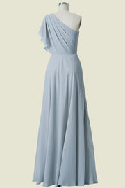 Light Grey One-Shoulder A-Line Chiffon Bridesmaid Dresses