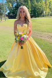 Yellow Sweetheart Strapless Long A-Line Prom Dresses