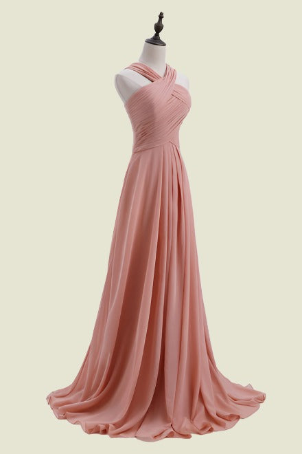 Fashionable Cross Straps A-Line Chiffon Long Bridesmaid Dresses