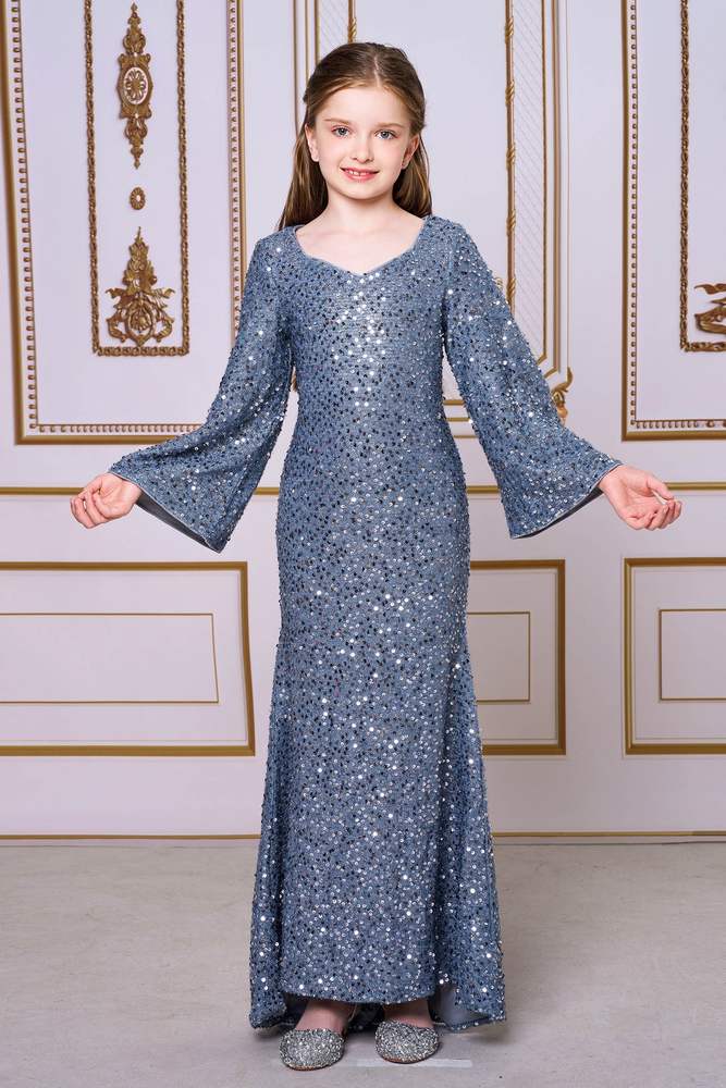 Long Sleeves Mermaid Sequin Teen Girl Prom Dresses