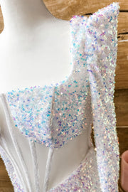 White Square Neck Long Sleeves Sequined Homecoming Dresses