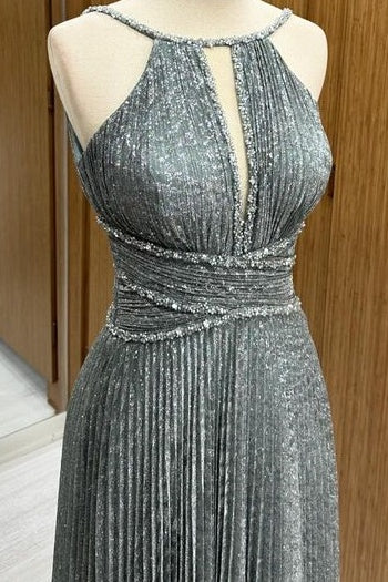 Stylish Floor-Length Sequined Sleeveless A-Line Prom Dresses