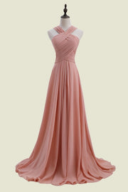 Fashionable Cross Straps A-Line Chiffon Long Bridesmaid Dresses