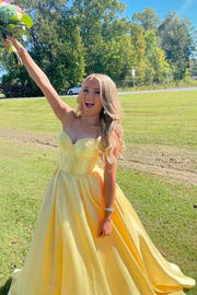 Yellow Sweetheart Strapless Long A-Line Prom Dresses