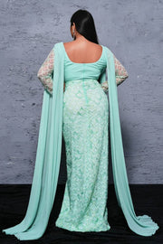 Plus Size Mint Green Chiffon Sequin Mermaid Prom Dresses with Watteau Train