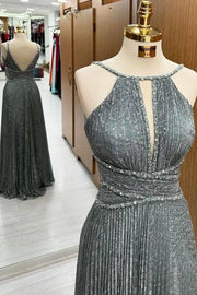 Stylish Floor-Length Sequined Sleeveless A-Line Prom Dresses