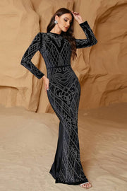 Black Floor-Length Long Sleeves Mermaid Evening Dresses with Rhinestones