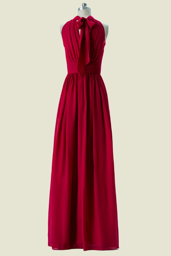 Red Floor-Length High Neck Sleeveless A-Line Chiffon Bridesmaid Dresses