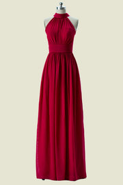 Red Floor-Length High Neck Sleeveless A-Line Chiffon Bridesmaid Dresses