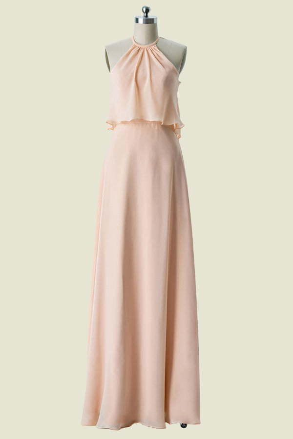 Pearl Pink Crew Neck A-Line Floor-Length Chiffon Bridesmaid Dresses