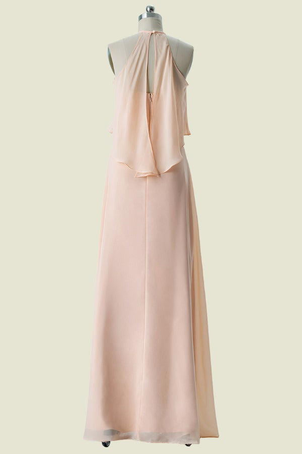 Pearl Pink Crew Neck A-Line Floor-Length Chiffon Bridesmaid Dresses