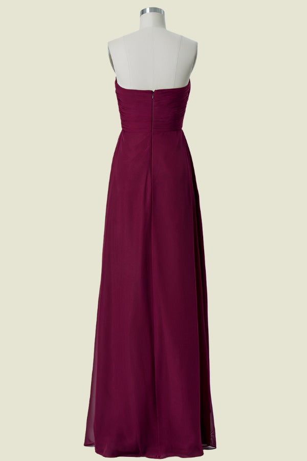 Burgundy Floor-Length Strapless Sweetheart A-Line Chiffon Bridesmaid Dresses