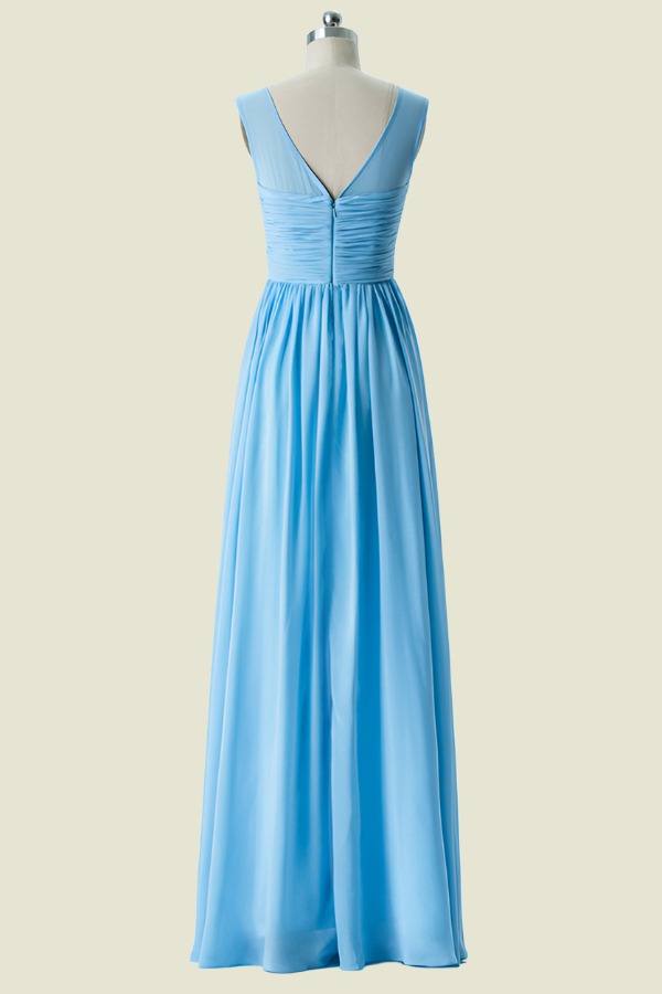 Pool Jewel Neck Sleeveless Floor-Length A-Line Chiffon Bridesmaid Dresses