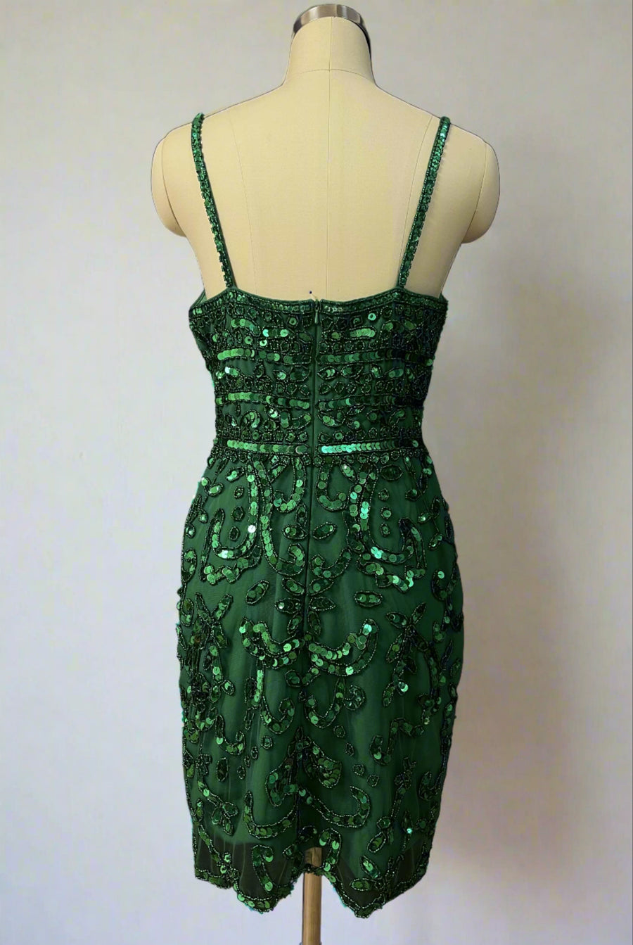 Green Beading V Neck Tight Homecoming Dress with Sequins Back Side