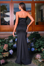 Black Strapless Sweetheart Mermaid Satin Evening Dresses with Bow