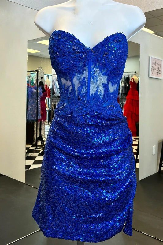 Royal Blue Strapless Bodycon Short Homecoming Dress with Sequins