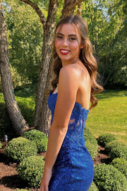 Royal Blue Strapless Sweetheart Sequined Short Homecoming Dresses