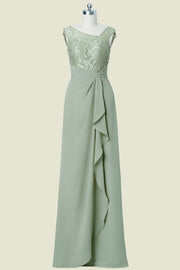 Dusty Sage Asymmetrical A-Line Floor-Length Chiffon Bridesmaid Dresses