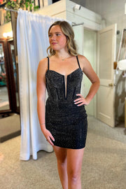 Black Sequined Deep V-Neck Sleeveless Mermaid Short Homecoming Dresses