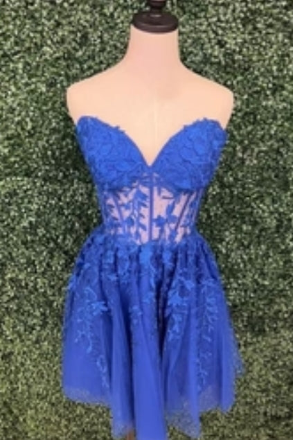 Royal Blue Sweetheart A-Line Short Cute Tulle Homecoming Dress