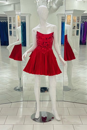 Red Strapless Cut Mirror Sequined A-Line Short Homecoming Dresses