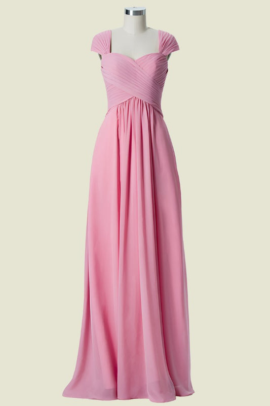 Coral Sweetheart A-Line Pleated Chiffon Long Bridesmaid Dress Front Side