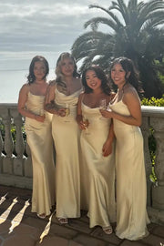 Champagne Cowl Neck Sleeveless Sheath Bridesmaid Dresses