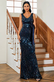 Sequined Mermaid V-Neck Sleeveless Evening Dresses