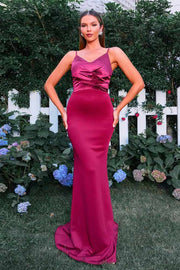 Fuchsia V-Neck Spaghetti Straps Mermaid Satin Evening Dresses