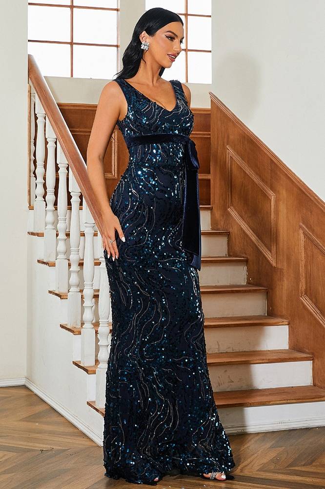 Sequined Mermaid V-Neck Sleeveless Evening Dresses