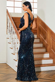 Sequined Mermaid V-Neck Sleeveless Evening Dresses