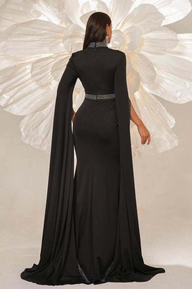 Black Mermaid Stretch Satin Evening Dresses with Rhinestones