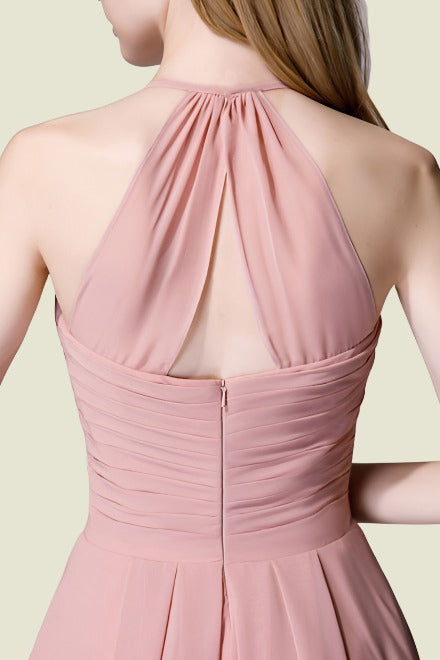 Dusty Rose Crew Neck Sleeveless A-Line Chiffon Tea-Length Bridesmaid Dresses