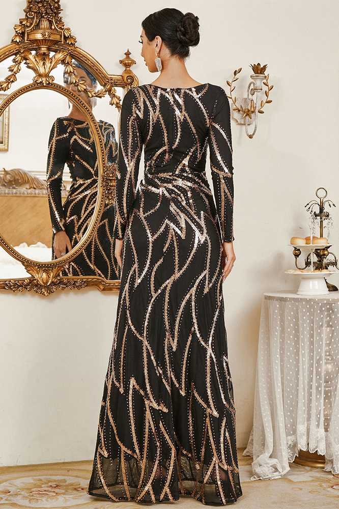 Floor-Length Jewel Neck Long Sleeves Column Evening Dresses