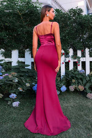Fuchsia V-Neck Spaghetti Straps Mermaid Satin Evening Dresses