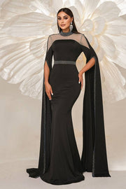 Black Mermaid Stretch Satin Evening Dresses with Rhinestones