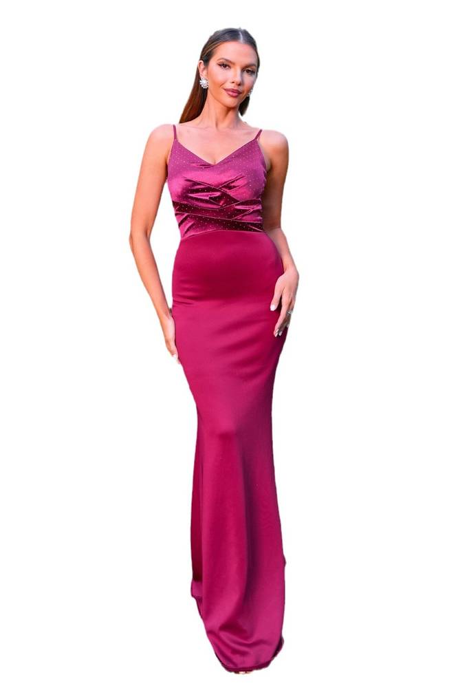 Fuchsia V-Neck Spaghetti Straps Mermaid Satin Evening Dresses