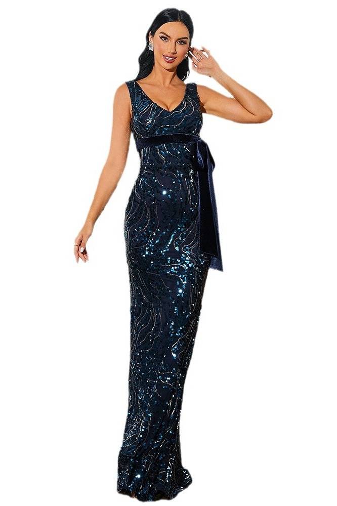 Sequined Mermaid V-Neck Sleeveless Evening Dresses