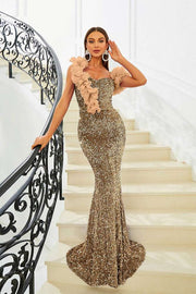 One-Shoulder Mermaid Sequin Evening Dresses