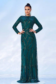 Floor-Length Jewel Neck Long Sleeves Column Evening Dresses