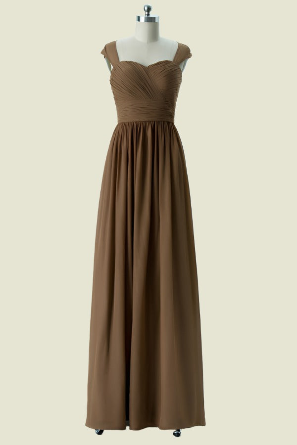 Brown Sweetheart Straps A-Line Chiffon Bridesmaid Dresses