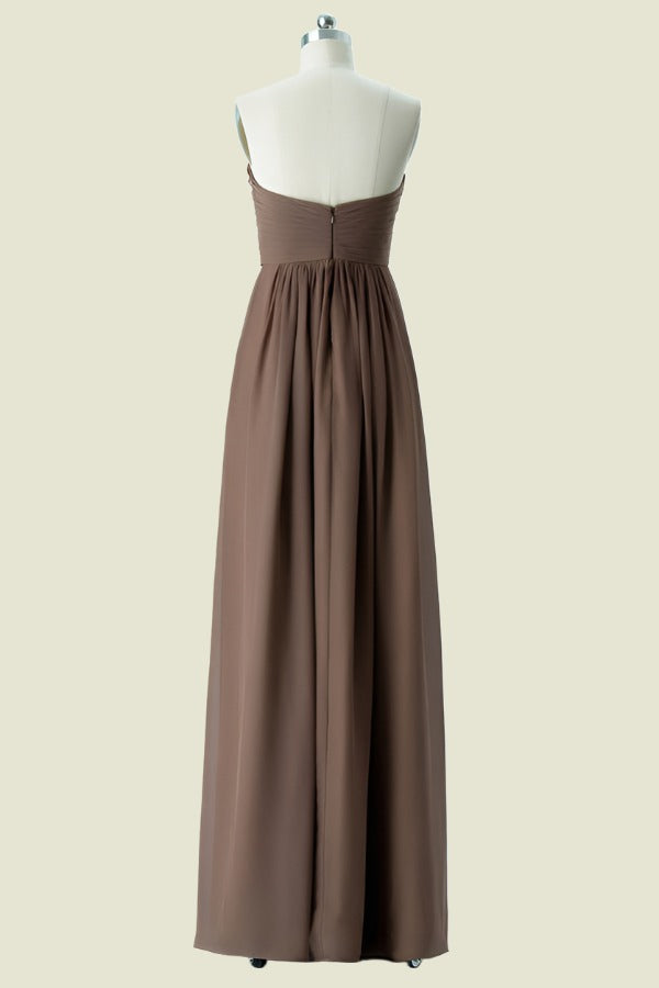 Brown Strapless Floor-Length A-Line Chiffon Bridesmaid Dresses