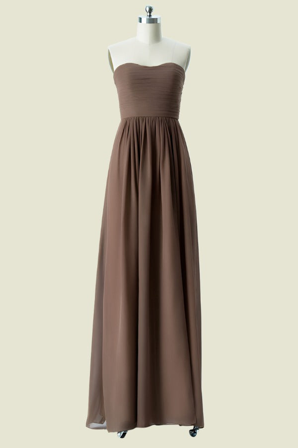 Brown Strapless Floor-Length A-Line Chiffon Bridesmaid Dresses