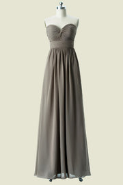 Steel Grey Floor-Length Strapless Sweetheart A-Line Chiffon Bridesmaid Dresses